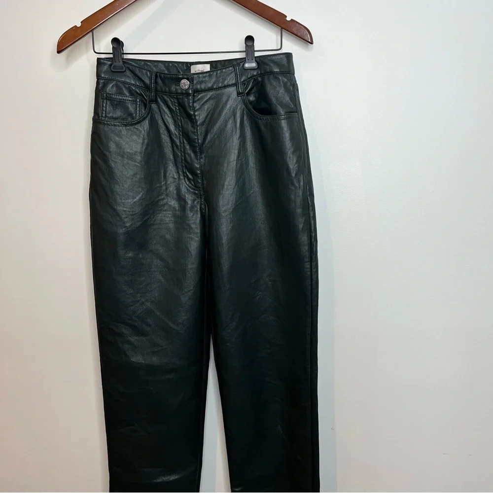 Aritzia Women's Size 6 Melina Vegan Leather Dark Green Cropped High Rise Pant - Picture 3 of 15